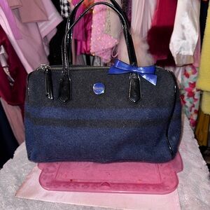 Elegant and Unique Coach Wool Navy Blue and Black Women's Handbag